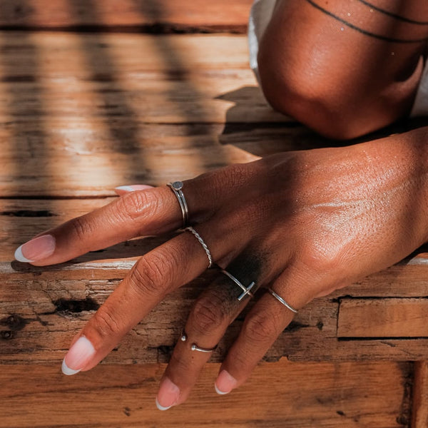 silver dainty stackable rings